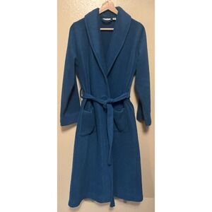 L.L. Bean Shawl Collar Robe Blue Teal Fleece Belt Pockets Womens Size XS 298086
